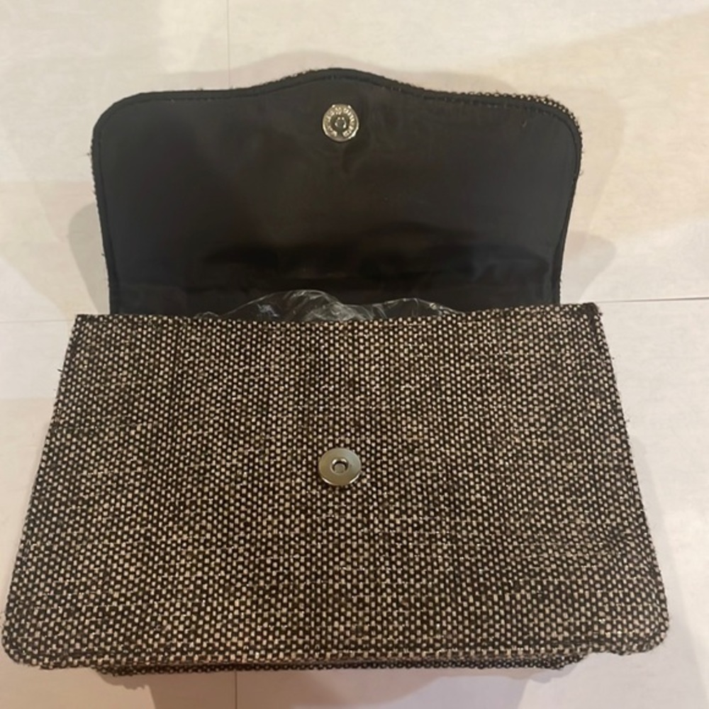 Brown Tweed Metallic Large Rhinestone Center  Purse Chain‎ Bag - Picture 6 of 9